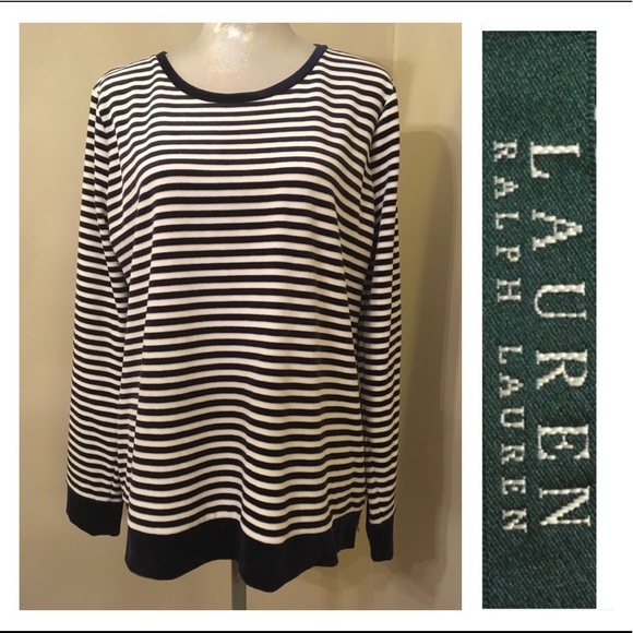 Lauren Ralph Lauren Tops - Ralph Lauren Navy White Striped Velvet PullOver XL